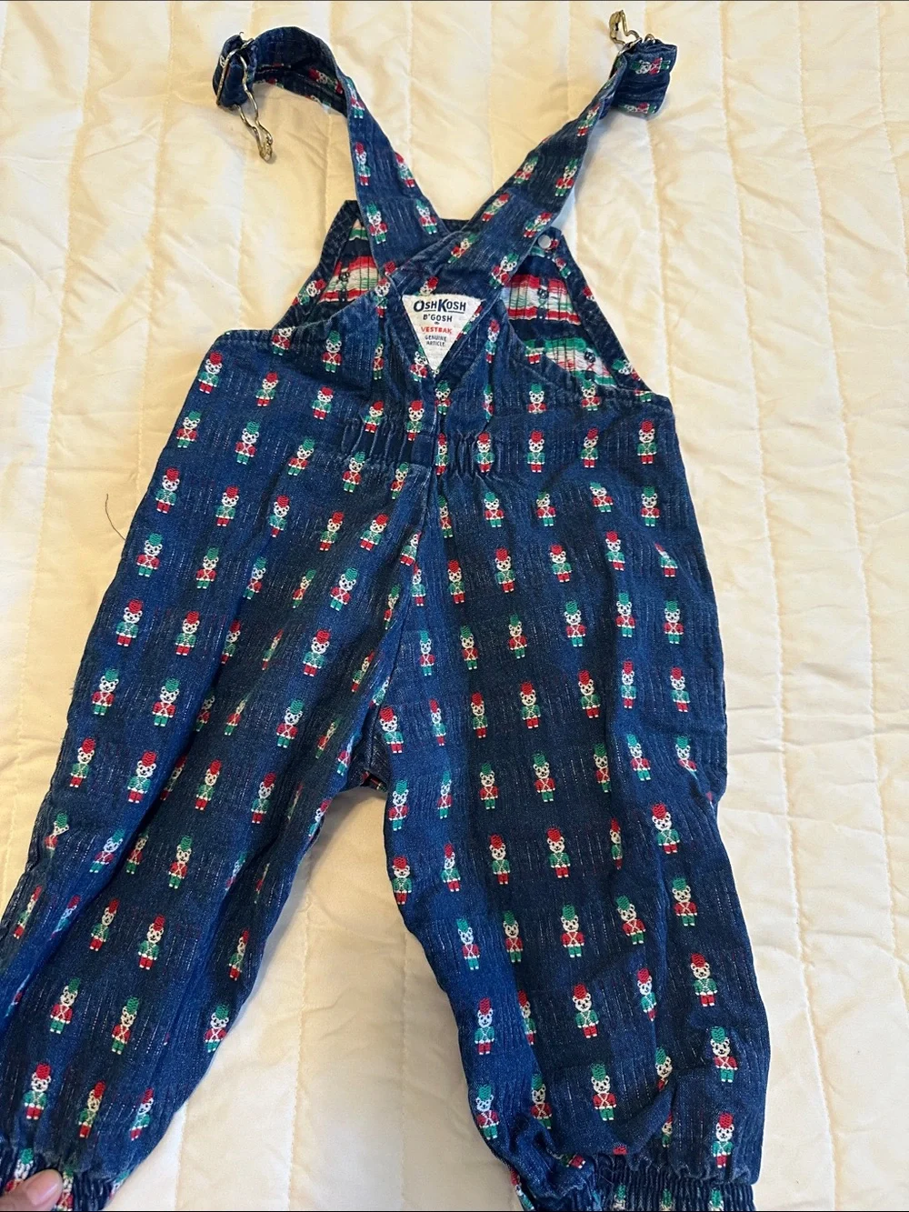 VINTAGE unisex WOshKosh B'gosh Navy Overalls with Colorful Nutcracker Print